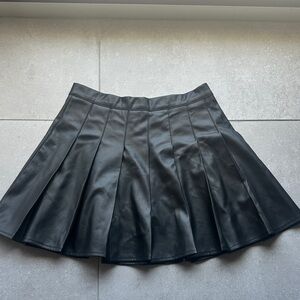 Black Faux Leather Pleated Skirt